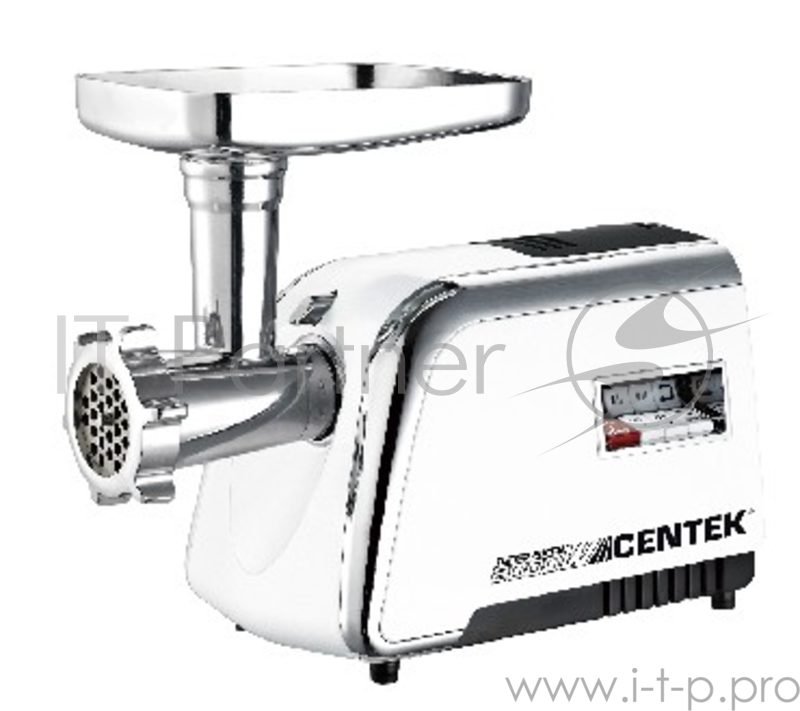 Мясорубка Centek CT-1602 2000W, нож+диски (3 шт) из литой стали, реверс, увеличен шнек (белый/хром)
