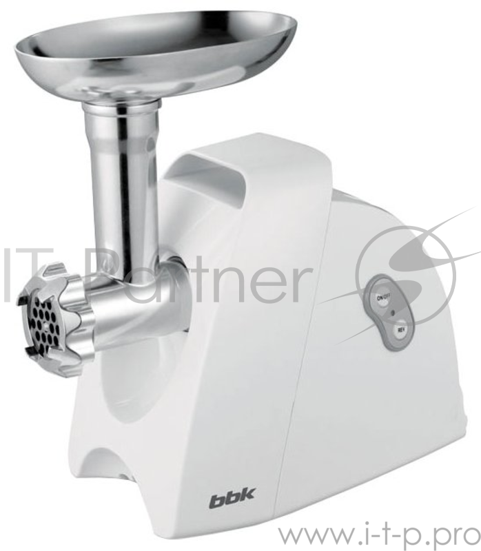 Электрическая мясорубка BBK MG2003 500Вт, реверс, про-сть (кг/мин) 1.5, насадка для колбасы, 3 решетки, книга рецепт., белый/серый