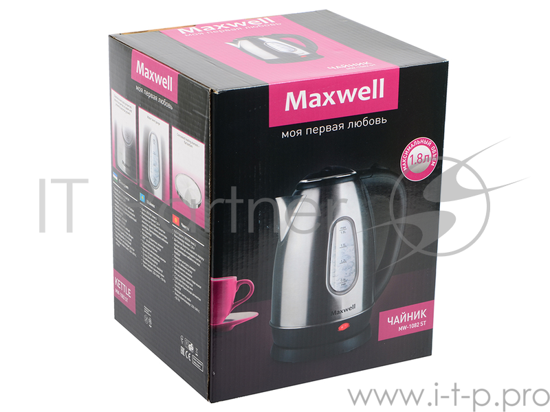 Чайник MAXWELL MW-1082(ST) мощ-ь 1850Втмакс. макс. 1.8л скрытый нагрев.эл-т. 1082-mwst