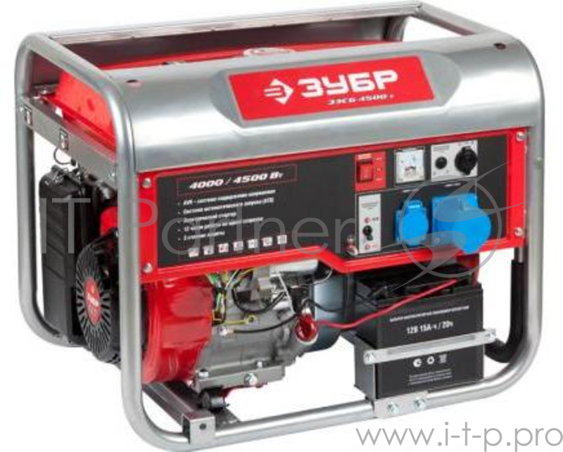 Бензоэлектростнция ЗУБР ЗЭСБ-4500-Э 220/12В 4500/4000Вт 4ткт ручной, электр пуск