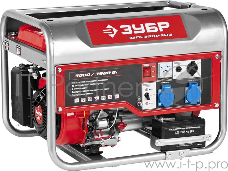 Бензиновый генератор ЗУБР ЗЭСБ-3500-ЭМ2 3000/3500Вт 220/12В 4ткт ручной и электрический пуск