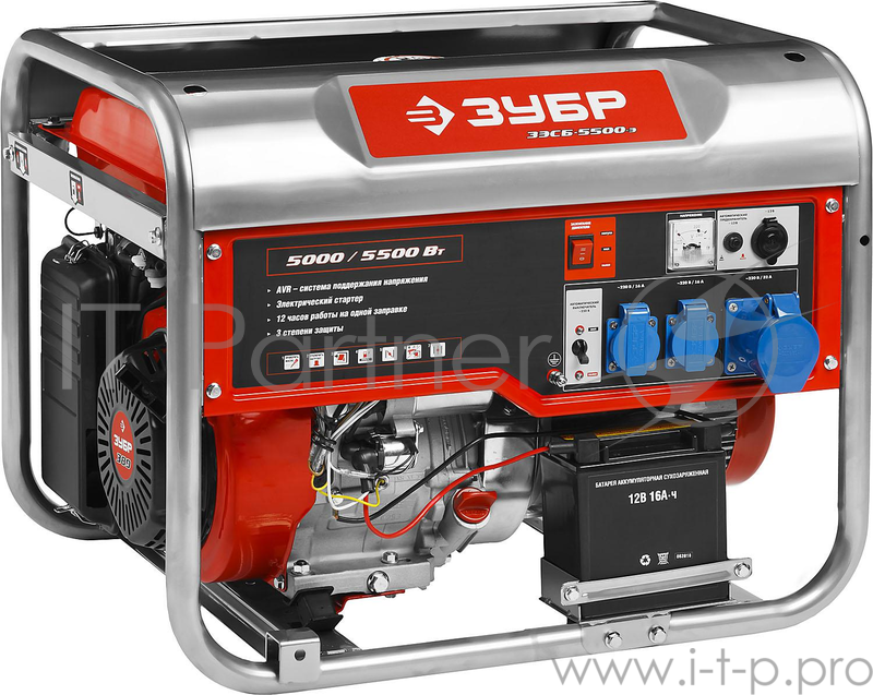 Генератор ЗУБР ЗЭСБ-5500-Э бензиновый 4-х тактный ручной и электрический пуск 5500/5000Вт 220/12в