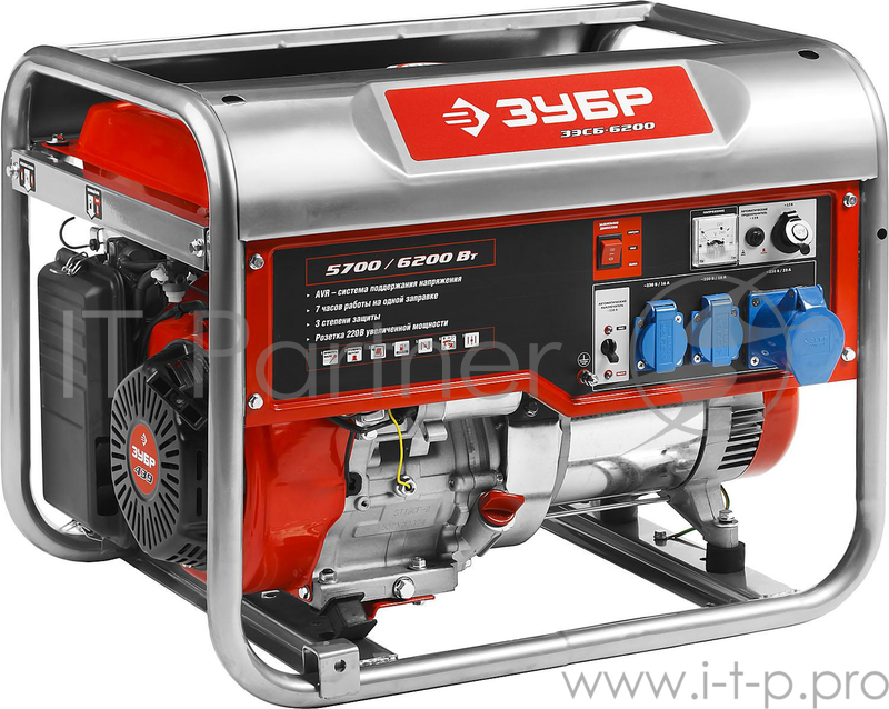 Генератор ЗУБР ЗЭСБ-6200 бензиновый 4-х тактный ручной пуск 6200/5700Вт 220/12в
