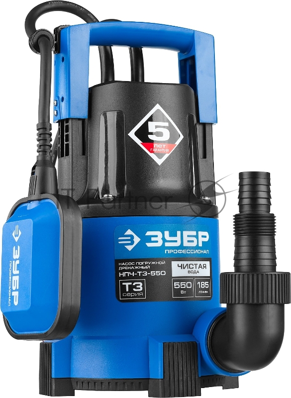 Насос ЗУБР НПЧ-Т3-550 профессионал т3 погружной дренажный для чистой воды dчастиц до 5мм 550Вт 185