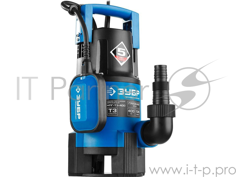 Насос ЗУБР НПГ-Т3-400 профессионал т3 погружной дренажный для грязной воды d частиц до 35мм 400Вт