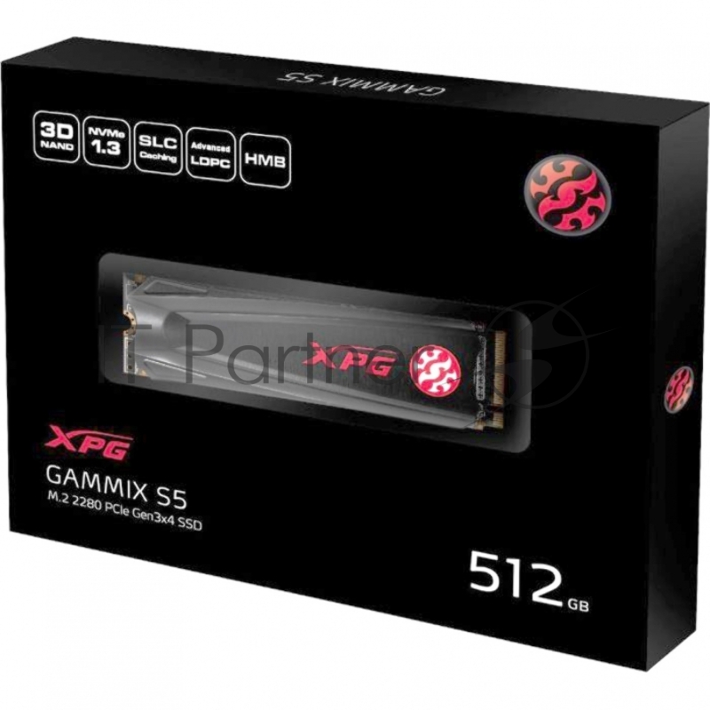Накопитель SSD M.2 ADATA 512Gb XPG S5 <AGAMMIXS5-512GT-C> (PCI-E 3.0 x4, up to 2100/1400Mbs, 250000 IOPs, 3D TLC, NVMe 1.3, 22x80mm, радиатор)