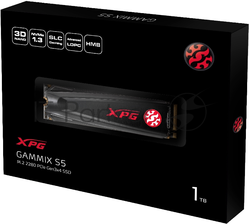 Накопитель SSD M.2 ADATA 1.0Tb XPG S5 <AGAMMIXS5-1TT-C> (PCI-E 3.0 x4, up to 2100/1400Mbs, 250000 IOPs, 3D TLC, NVMe 1.3, 22x80mm, радиатор)