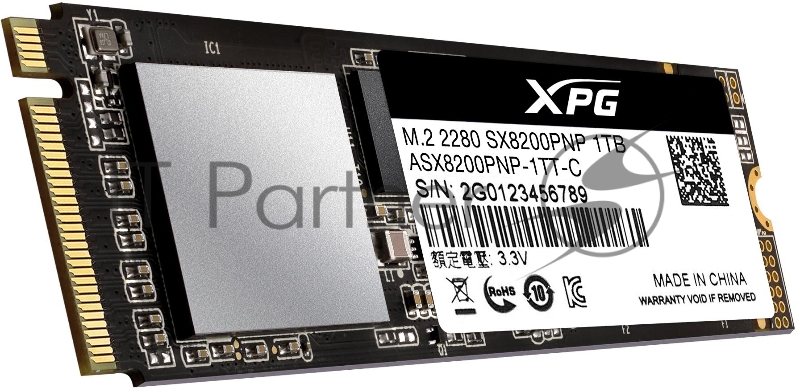 Накопитель SSD M.2 ADATA 1.0Tb SX8200 Pro <ASX8200PNP-1TT-C> (PCI-E 3.0 x4, up to 3500/3000Mbs, 3D TLC, NVMe, 22x80mm)