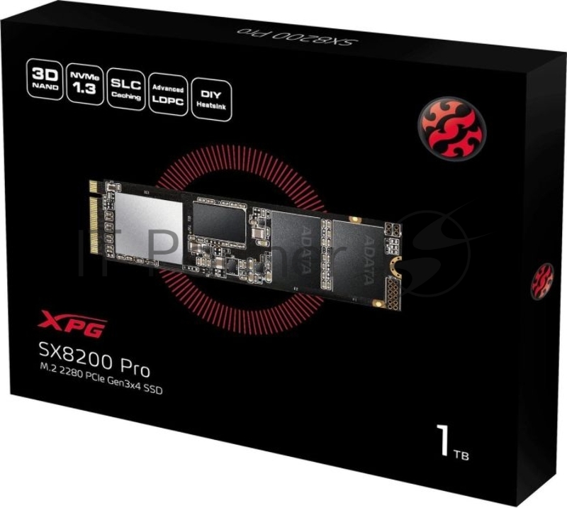 Накопитель SSD M.2 ADATA 1.0Tb SX8200 Pro <ASX8200PNP-1TT-C> (PCI-E 3.0 x4, up to 3500/3000Mbs, 3D TLC, NVMe, 22x80mm)