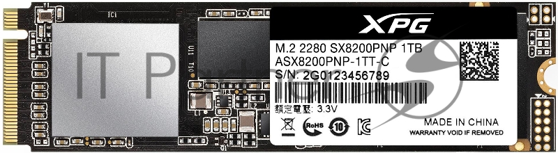 Накопитель SSD M.2 ADATA 1.0Tb SX8200 Pro <ASX8200PNP-1TT-C> (PCI-E 3.0 x4, up to 3500/3000Mbs, 3D TLC, NVMe, 22x80mm)