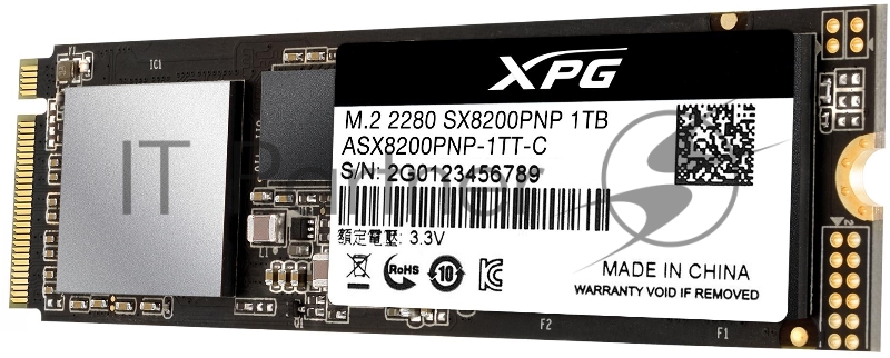 Накопитель SSD M.2 ADATA 1.0Tb SX8200 Pro <ASX8200PNP-1TT-C> (PCI-E 3.0 x4, up to 3500/3000Mbs, 3D TLC, NVMe, 22x80mm)