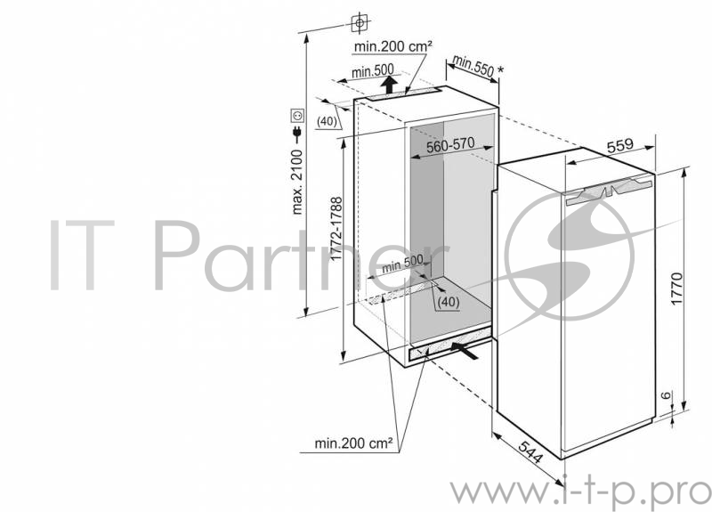 Встраиваемый холодильник LIEBHERR IK 3520 / 177*56*54.4см, однокамерный, 334л