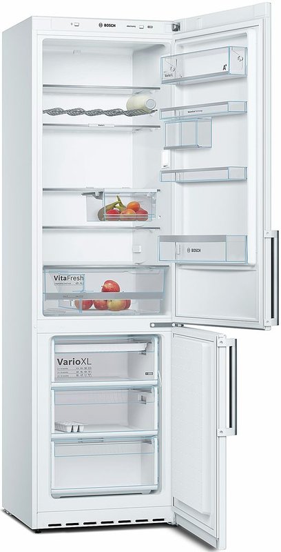 Холодильники с нижней морозильной камерой BOSCH 201х60х60, объем камер 257+94 л, Low Frost, морозильная камера снизу, внешний дисплей, белый