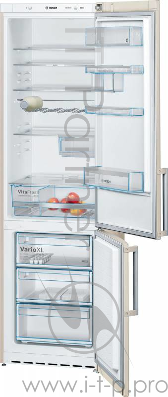 Холодильники с нижней морозильной камерой BOSCH 201х60х60, объем камер 257+94 л, Low Frost, морозильная камера снизу, внешний дисплей, бежевый