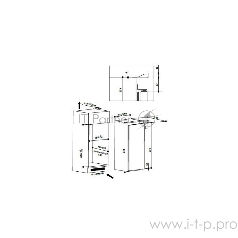 Встраиваемые холодильники Hotpoint-ARISTON/ 87.3х54х54.5, 100л, встраиваемая морозильная камера, LED индикация, функция Fast Freezing, возможность замораживания: 12 кг/24ч