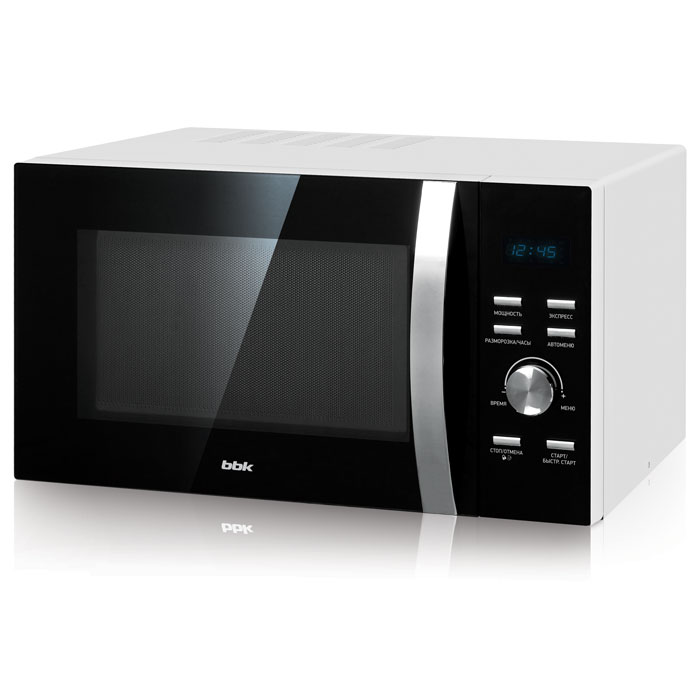 Микроволновая печь BBK 23 MWS 827 TW мощность 800Вт, объем 23л, внутреннее покрытие- эмаль, автоматическая разморозка, блокировка от детей, цвет- белый