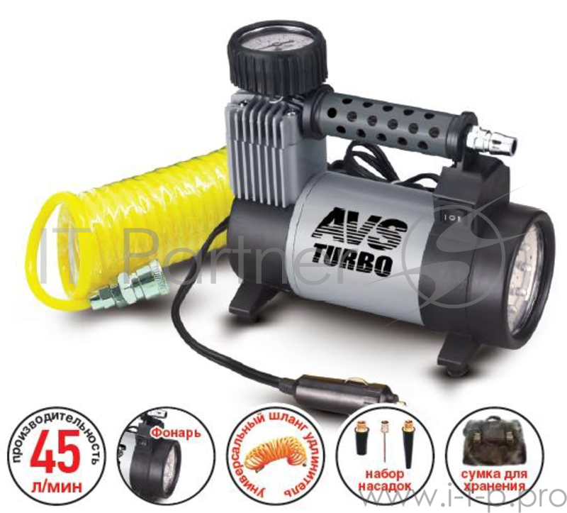 Компрессор автомобильный Turbo AVS KS 450 L 250Вт 12В 14А 45л/мин 10Атм