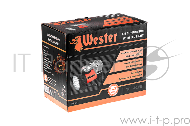 Компрессор автомобильный WESTER TC-4035F с фонарем 180Вт 35л/мин до 30 мин