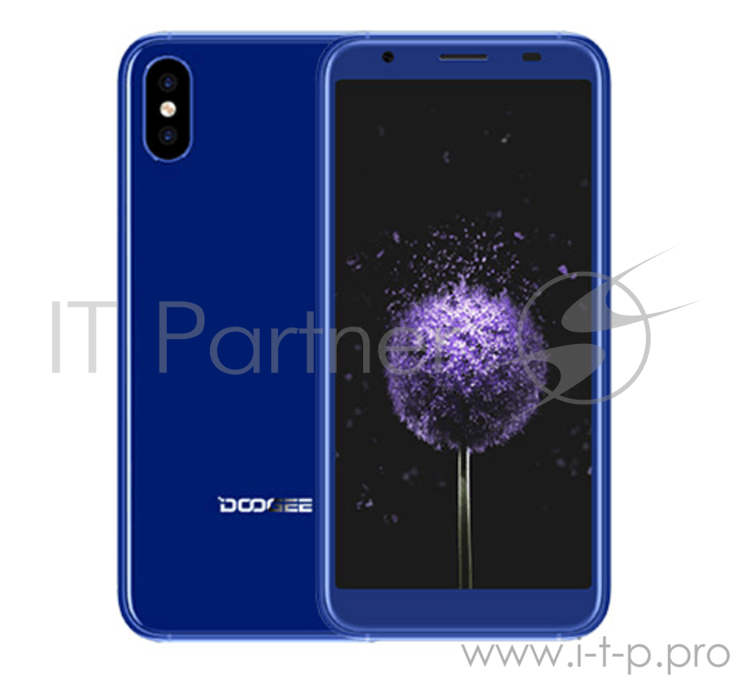 Смартфон Doogee Doogee X55 Blue, 5.5'' 1280x640, 1.3GHz, 1GB RAM, 16GB, up to 128GB flash, 8Mpix/5Mpix, 2 Sim, 2G, 3G, LTE, BT, Wi-Fi, GPS, Micro-USB, 2800mAh, Android 7.0, 182g, 148.84x72.04x8.6, Две основных камеры