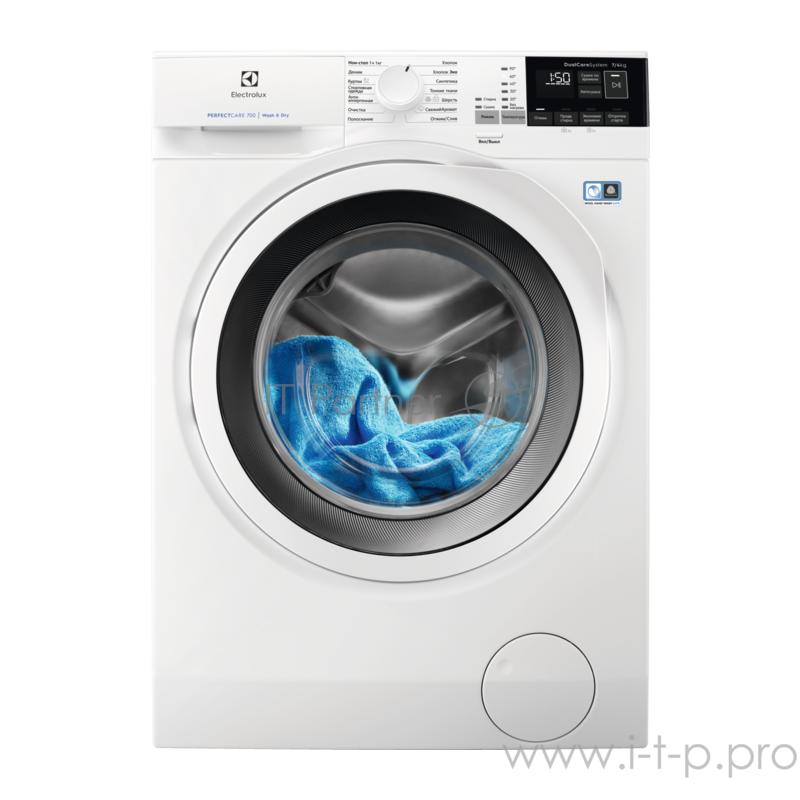 Стиральная машина ELECTROLUX EW7WR447W / 85x60x57.2, фронтальная загрузка, 7 кг, сушка 4 кг, отжим 1400 об/мин, большой цифровой ЖК дисплей, инверторный двигатель