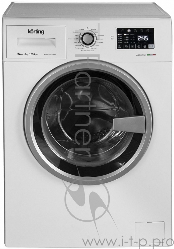 Полноразмерные стиральные машины Korting 850х595х550, фронтальная загрузка, 8 кг, 1200 об/мин, сенсорное управление, LED индикация настроек и этапов выполнения программы, цифровой дисплей с индикацией продолжительности программы, отложенный старт, А