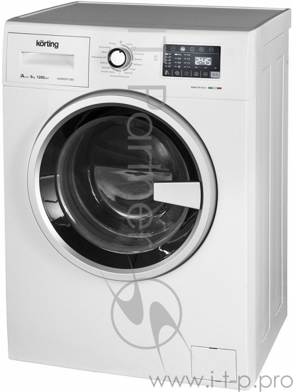 Полноразмерные стиральные машины Korting 850х595х550, фронтальная загрузка, 8 кг, 1200 об/мин, сенсорное управление, LED индикация настроек и этапов выполнения программы, цифровой дисплей с индикацией продолжительности программы, отложенный старт, А