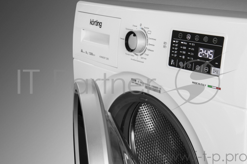 Полноразмерные стиральные машины Korting 850х595х550, фронтальная загрузка, 8 кг, 1200 об/мин, сенсорное управление, LED индикация настроек и этапов выполнения программы, цифровой дисплей с индикацией продолжительности программы, отложенный старт, А