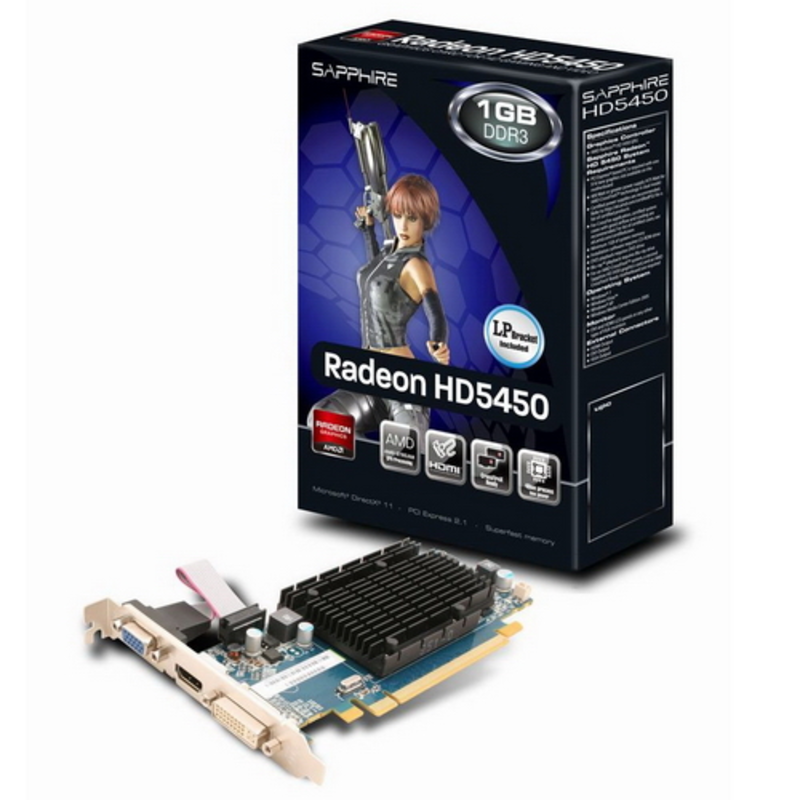 Видеокарта Sapphire PCI-E 11166-67-20G AMD Radeon HD 5450 1024Mb 64bit DDR3 650/1334 DVIx1/HDMIx1/CRTx1 Ret low profile