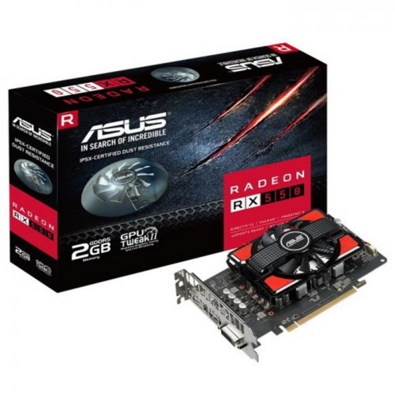 Видеокарта Asus PCI-E RX550-2G AMD Radeon RX 550 2048Mb 128bit GDDR5 1183/7000 DVIx1/HDMIx1/DPx1/HDCP Ret