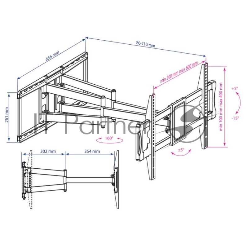 Кронштейн для телевизора Kromax ATLANTIS-70 черный 32-75 макс.101кг настенный поворотно-выдвижной и наклонный