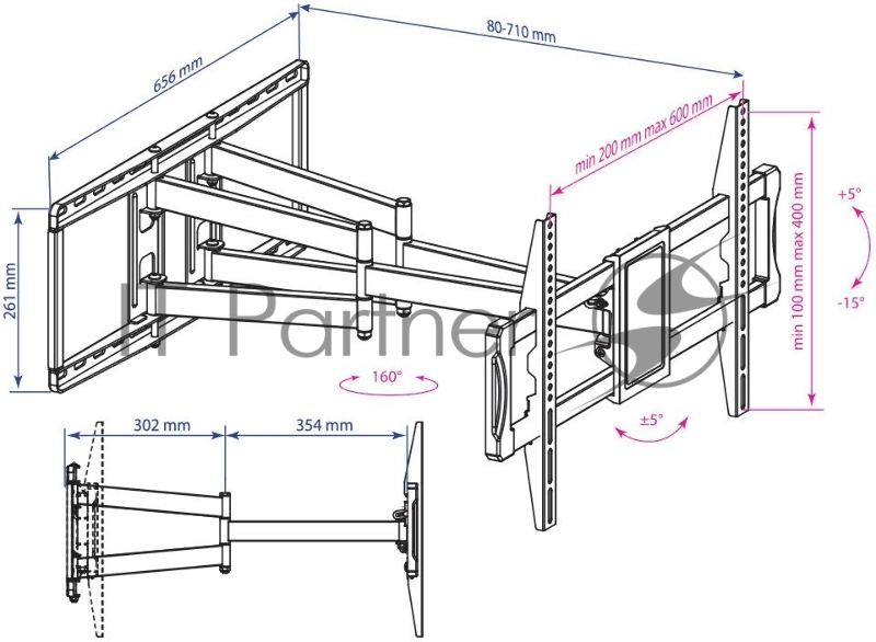 Кронштейн для телевизора Kromax ATLANTIS-70 черный 32-75 макс.101кг настенный поворотно-выдвижной и наклонный