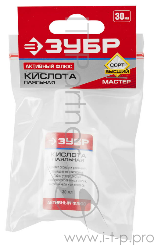 Флюс ЗУБР 55491-030 паяльная кислота пласт 30мл