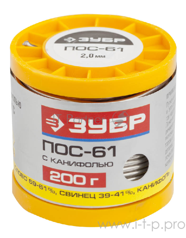 Припой ЗУБР 55450-200-20C ПОС 61 трубка с канифолью 200г 2мм