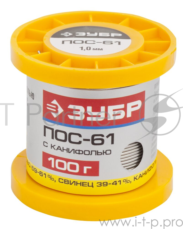Припой ЗУБР 55450-100-10C ПОС 61 трубка с канифолью 100г 1мм