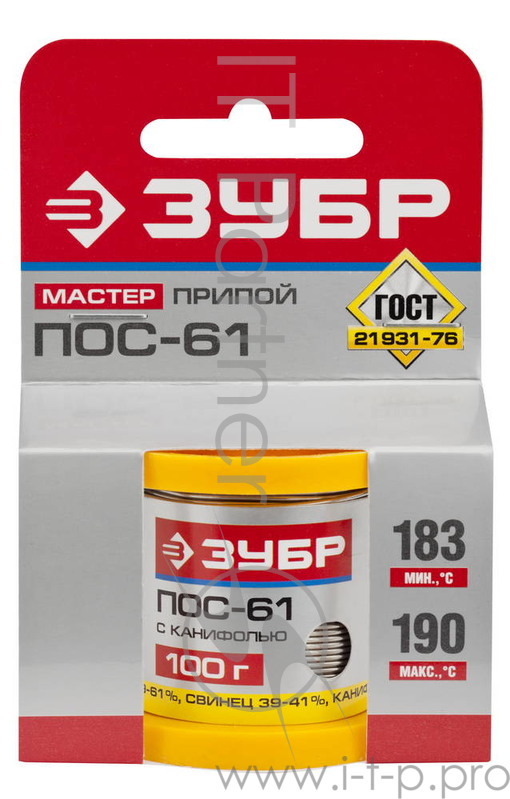 Припой ЗУБР 55450-100-10C ПОС 61 трубка с канифолью 100г 1мм