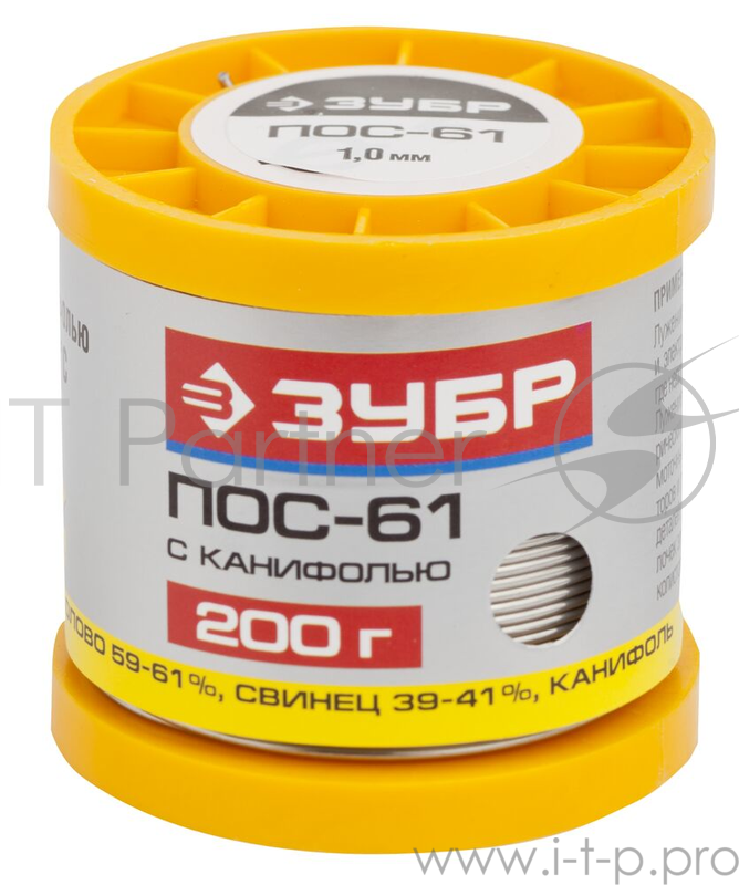 Припой ЗУБР 55450-200-10C ПОС 61 трубка с канифолью 200г 1мм
