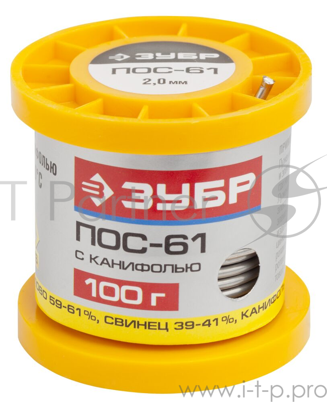 Припой ЗУБР 55450-100-20C ПОС 61 трубка с канифолью 100г 2мм