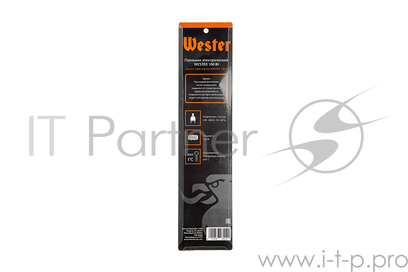 Паяльник WESTER 908-004 100Вт с никелированным жалом с медным наконечником, дер. ручка