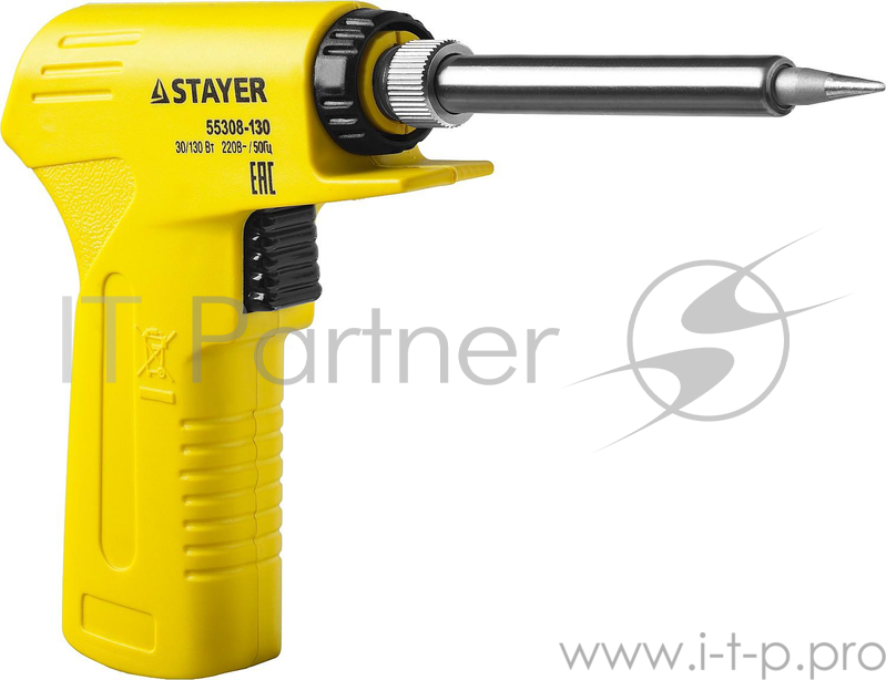 Паяльник STAYER 55308-130 profi с пистолетной пластмассовой рукояткой 30-130Вт с керам. нагрев