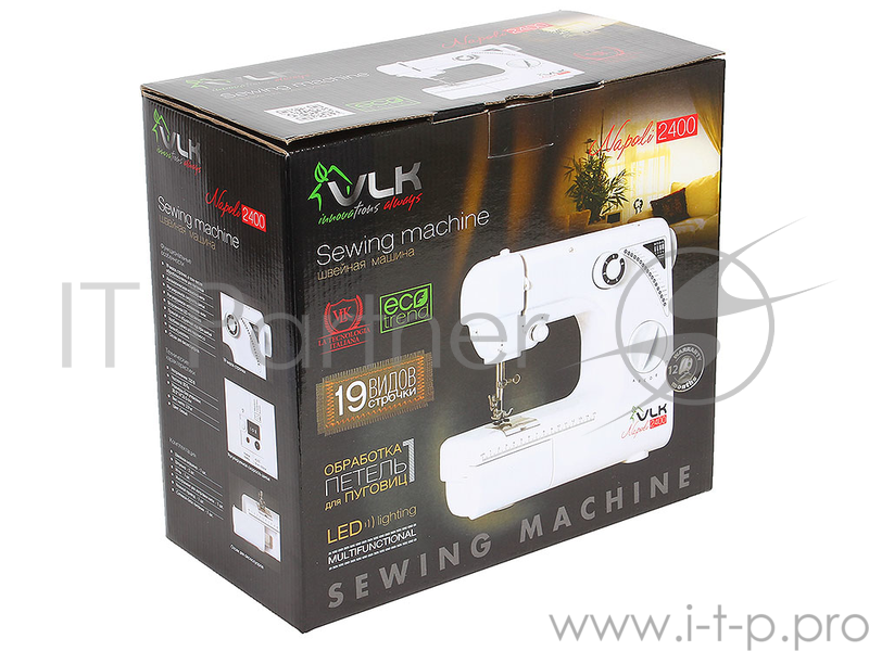 Швейная машина VLK NAPOLI 2400 Электромеханическое управление,19 швейных операций,полуавтоматическая обработка петли,Размеры (ШxГxВ) 30x14x27 см , ножной привод .