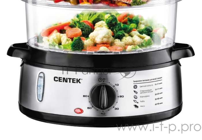 Пароварка Centek CT-1457 три корзины механическое управление мощность 800 Вт звуковой сигнал окончания работы чаша для риса в комплекте