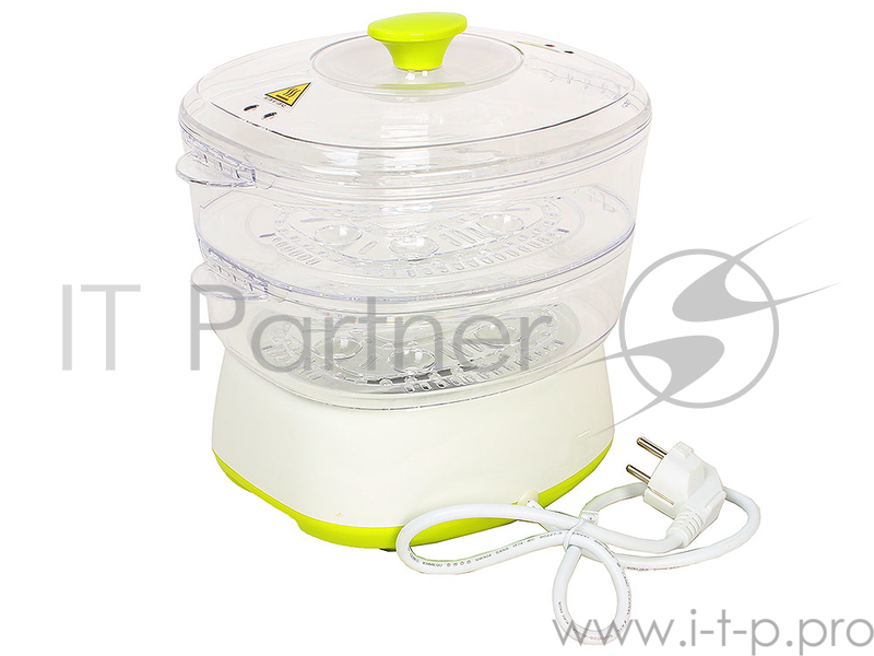 Пароварка Endever Vita-161, белый/зеленый, мощность 800 Вт, объем 4 л, два уровня готовки, индикатор питания, таймер с отключением до 60 минут