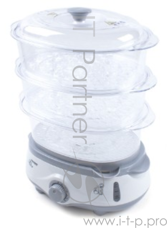 Пароварка Endever Vita-170, белый/серый, мощность 1000 Вт, объем 11 л, три уровня готовки, индикатор питания, контроль уровня воды, таймер с отключени