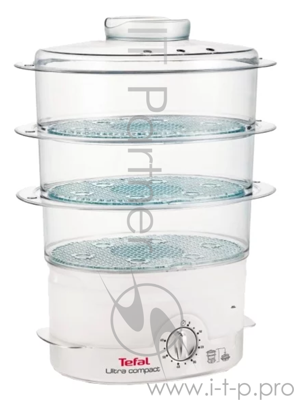 Пароварка TEFAL VC-100630 (ВхШхГ) 33х20х25см. Мощность 900Вт. Управл-е механическое. 3 яруса. Объем 9л. Материал пластик. Долив воды во время приготовления. Звуковой сигнал.