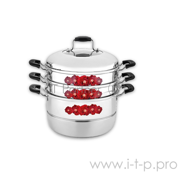 Мантоварка-пароварка LARA LR03-41 13,0л LR03-41 Мантоварка-пароварка LARA (нерж) 30x32см, 13л, 3 СЕКЦИИ + КРЫШКА с окном, сталь 0,5 мм