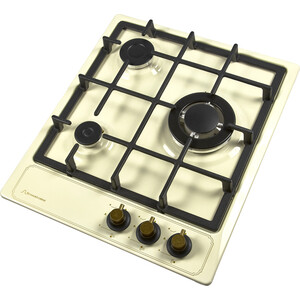 Встраиваемые газовые панели 45 см, газовая, 3 конфорки, независимая, автоподжиг, газ-контроль, кольцо для посуды WOK, чугунные решетки, жиклёры для баллонного газа, бежевая, рустик