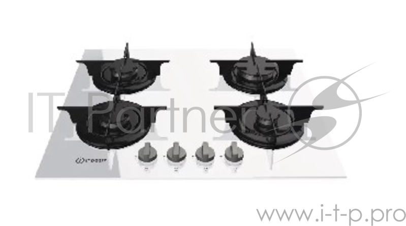 Встраиваемые газовые панели INDESIT 3.3x58x51 см, Газ на стекле, 4 конфорки, газ-контроль, автоподжиг, эмалированные решетки, белая