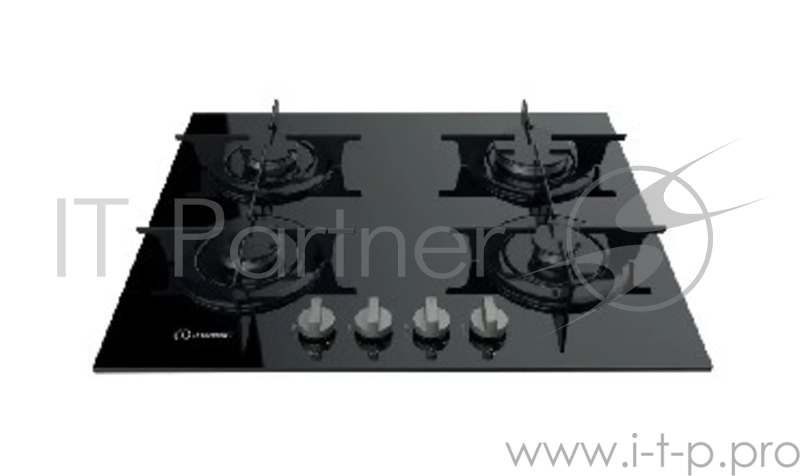Встраиваемые газовые панели INDESIT 3.3x58x51 см, Газ на стекле, 4 конфорки, газ-контроль, автоподжиг, эмалированные решетки, черная
