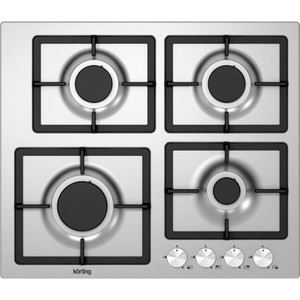 Встраиваемые газовые панели Korting Crystal, 60x51 см, Газовая варочная панель 60 см, 4 высокоэффективные конфорки, автоматический электроподжиг, газ-контроль каждой конфорки, передние металлические переключатели, утопленные чугунные решетки, в компл