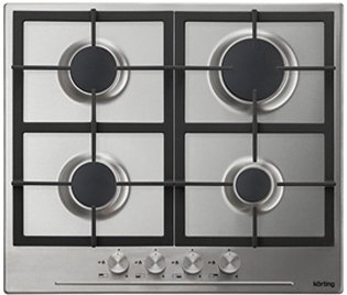Встраиваемые газовые панели Korting Crystal, 60x51 см, газовая, независимая, электроподжиг, газ-контроль, чугунные решетки, металлические переключатели, нержавеющая сталь
